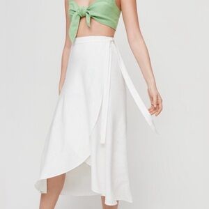 Aritzia Wilfred Eleta Linen Midi Wrap White Skirt